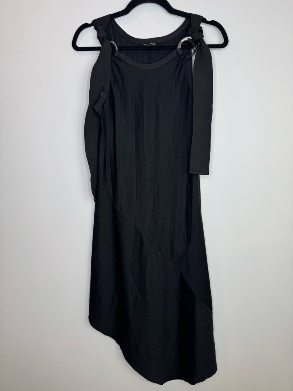 Zara Black Asymmetric Ring-Detail Women's Dress size small semi sheer stripes